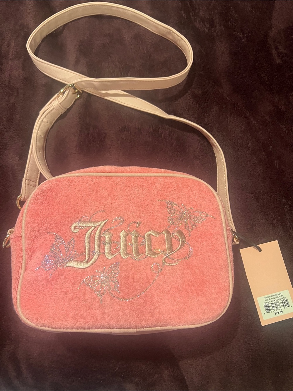 Juicy Couture Pink Suede Crossbody with Glitter Logo